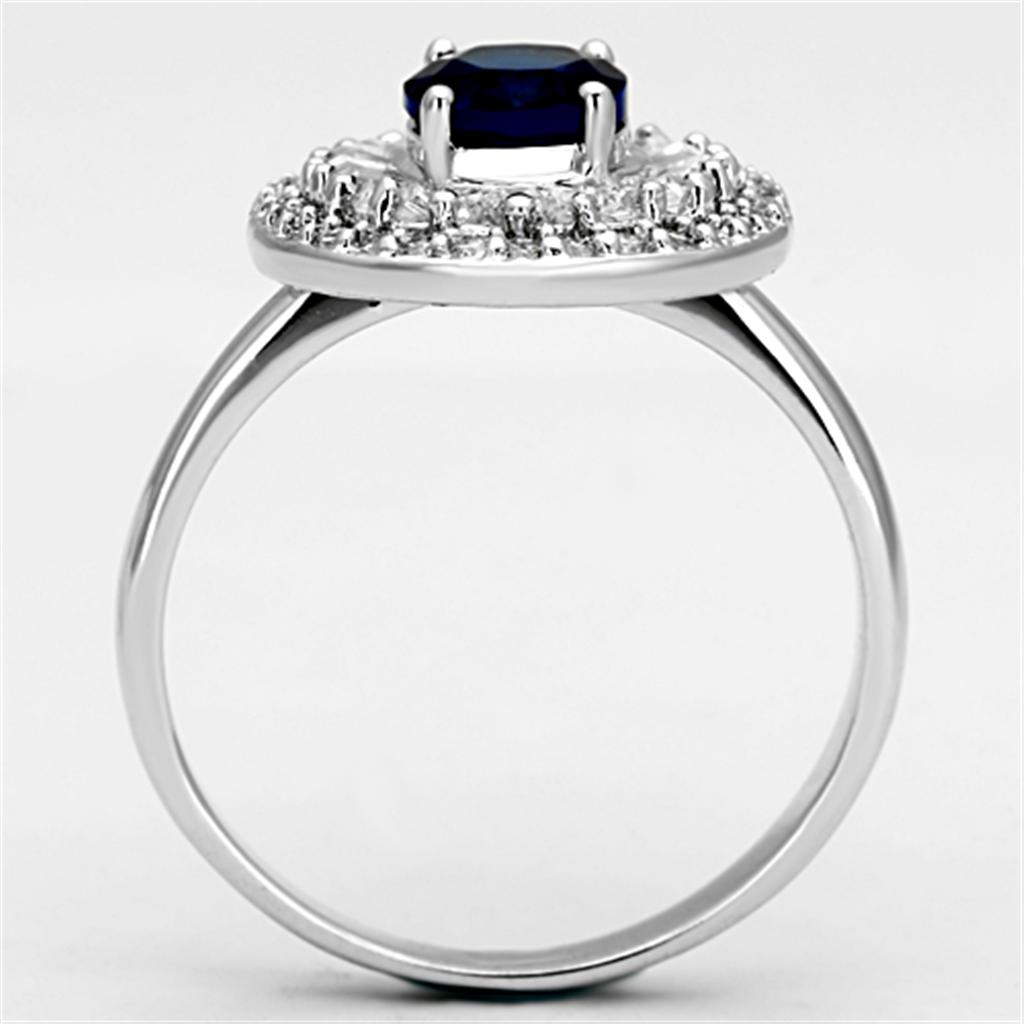MA3W495 - Rhodium Brass Ring with Synthetic Synthetic Glass in Sapphire