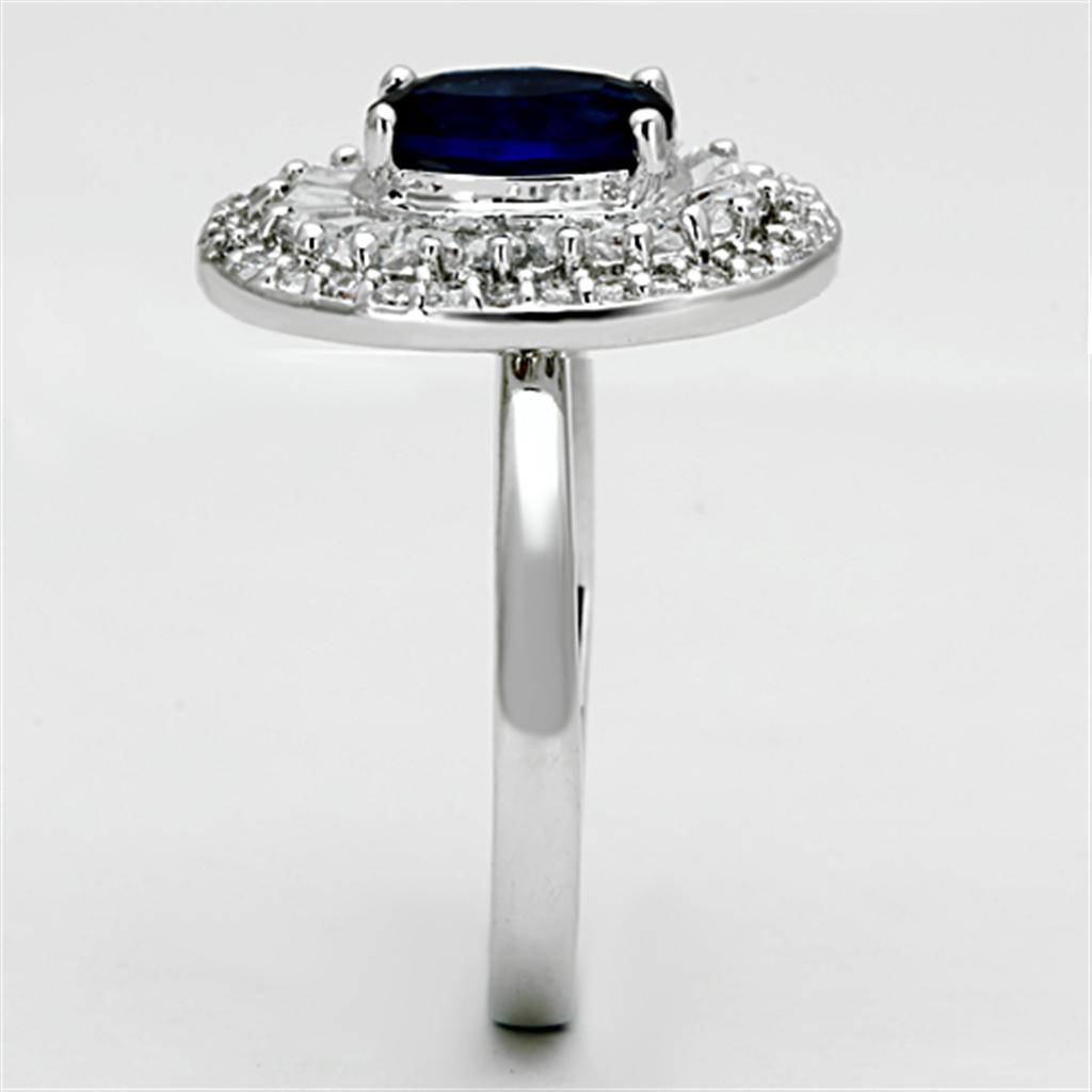 MA3W495 - Rhodium Brass Ring with Synthetic Synthetic Glass in Sapphire