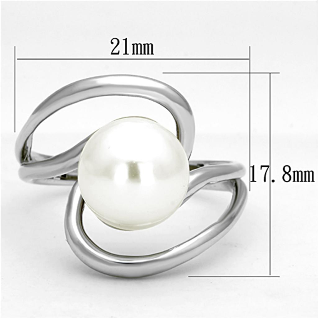 MA3W512 - Rhodium Brass Ring with Synthetic Pearl in White