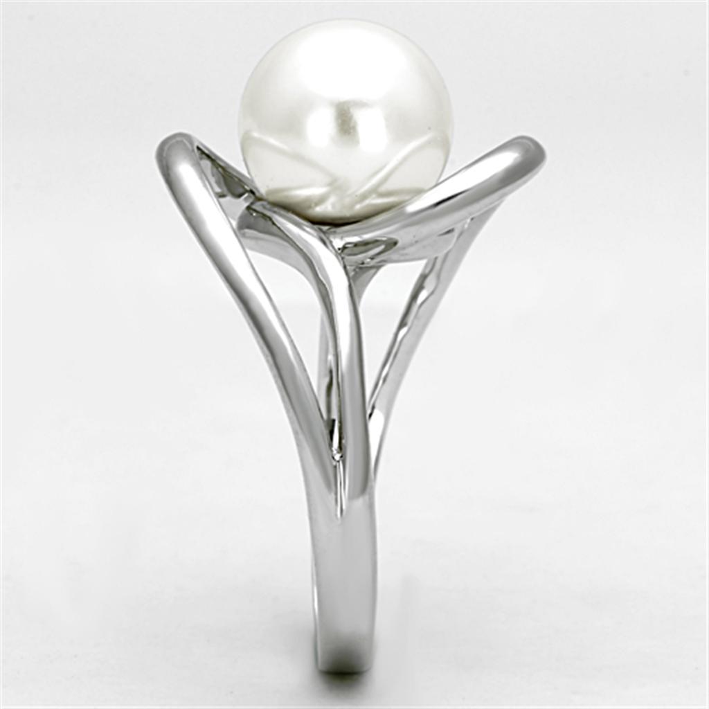 MA3W512 - Rhodium Brass Ring with Synthetic Pearl in White