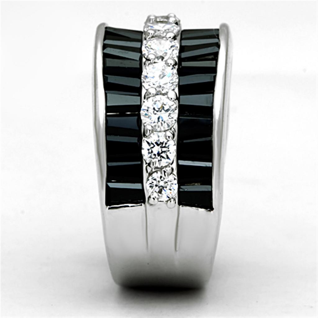 MA3W513 - Rhodium Brass Ring with AAA Grade CZ in Black Diamond