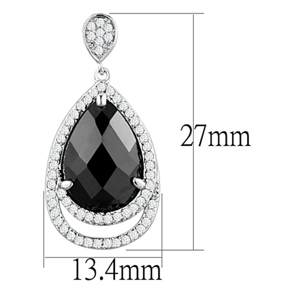 MA3W658 - Rhodium Brass Earrings with AAA Grade CZ in Jet