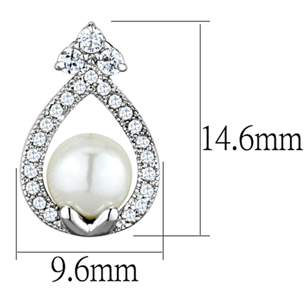 MA3W665 - Rhodium Brass Earrings with Synthetic Pearl in White