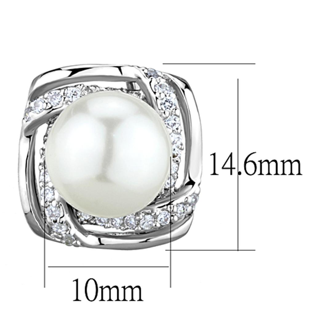 MA3W678 - Rhodium Brass Earrings with Synthetic Pearl in White