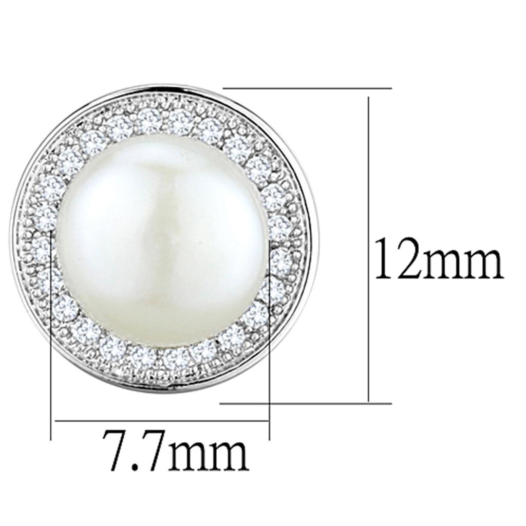 MA3W682 - Rhodium Brass Earrings with Synthetic Pearl in White
