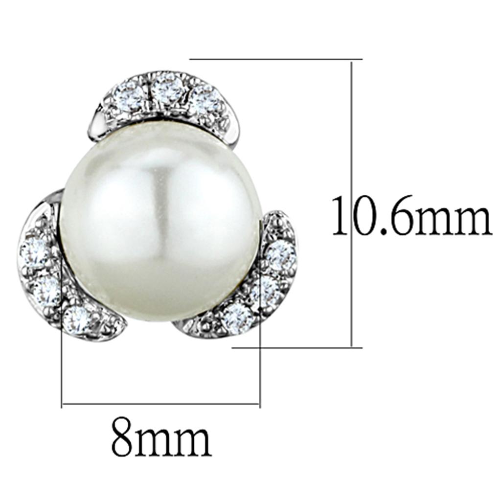 MA3W686 - Rhodium Brass Earrings with Synthetic Pearl in White