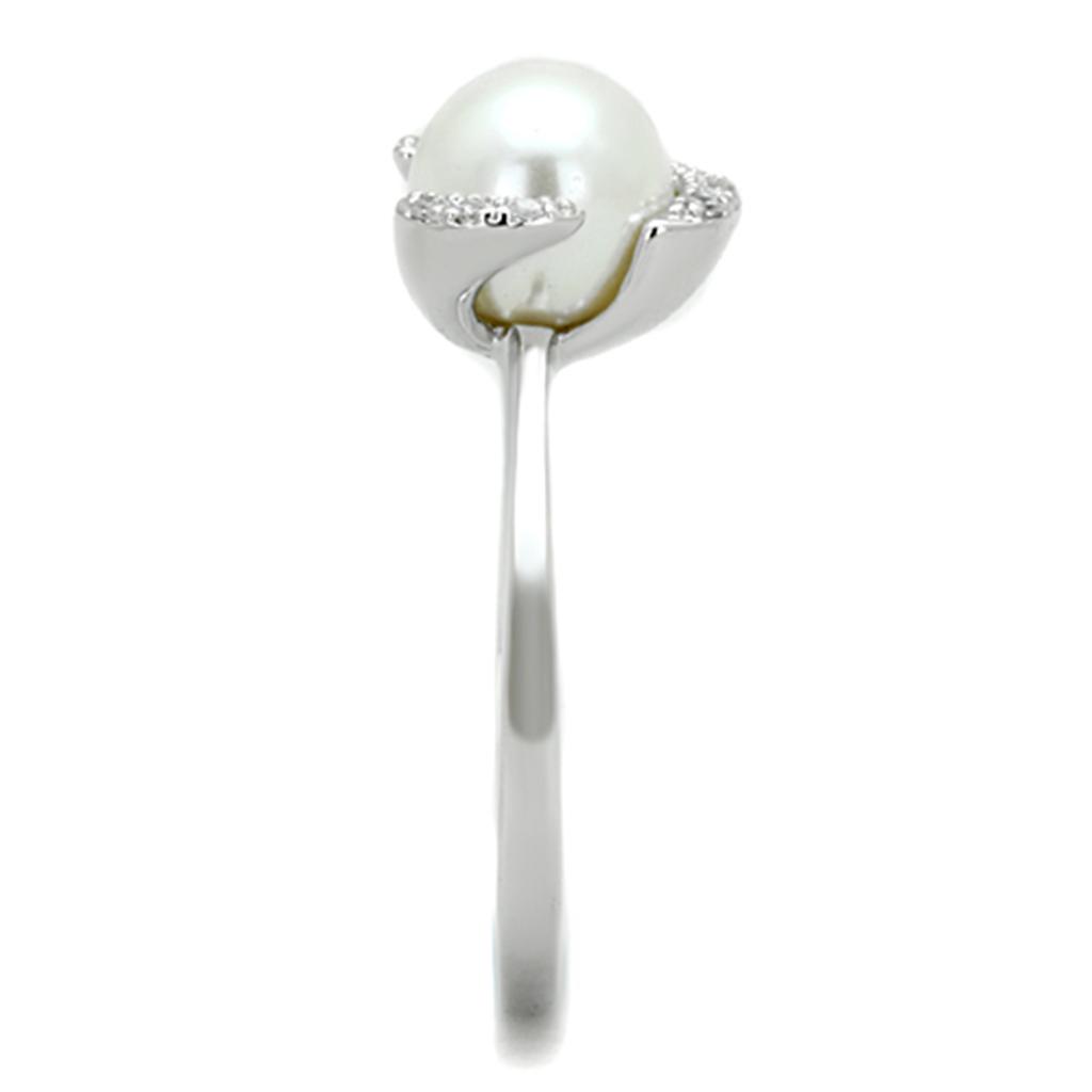 MA3W721 - Rhodium Brass Ring with Synthetic Pearl in White