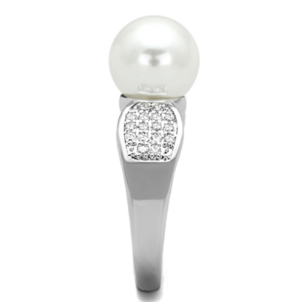 MA3W761 - Rhodium Brass Ring with Synthetic Pearl in White