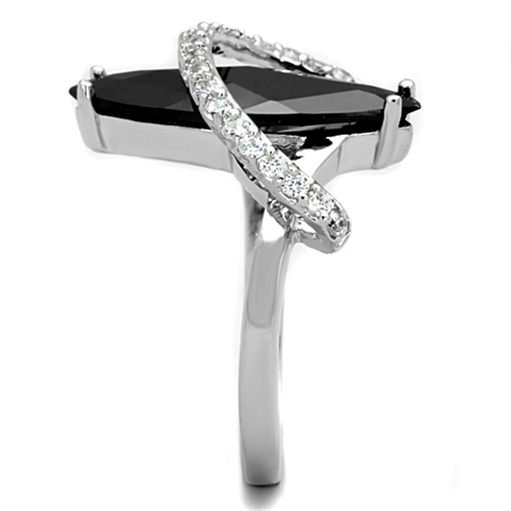 MA3W800 - Rhodium Brass Ring with AAA Grade CZ in Jet