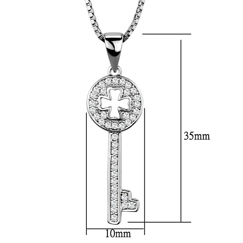 MA3W851 - Rhodium Brass Chain Pendant with AAA Grade CZ in Clear