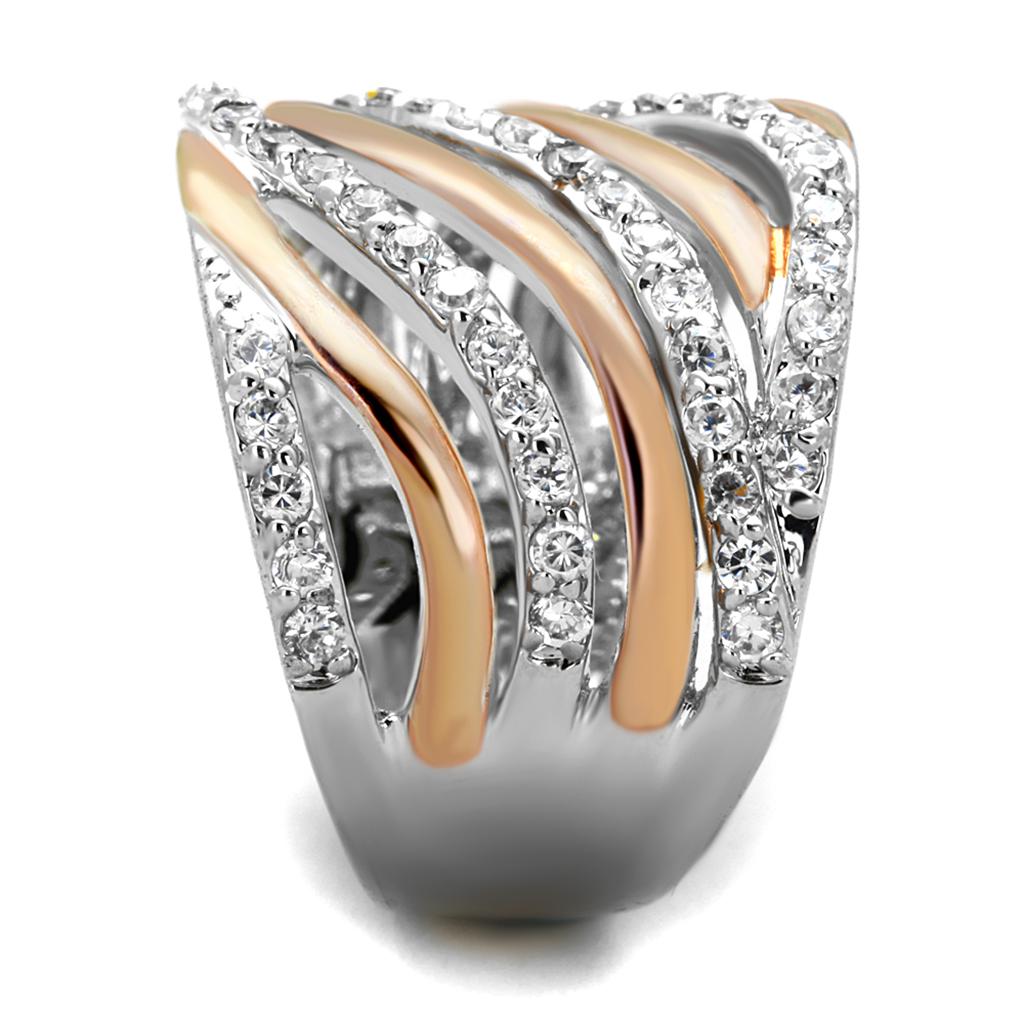 MA3W857 - Rose Gold + Rhodium Brass Ring with AAA Grade CZ in Clear