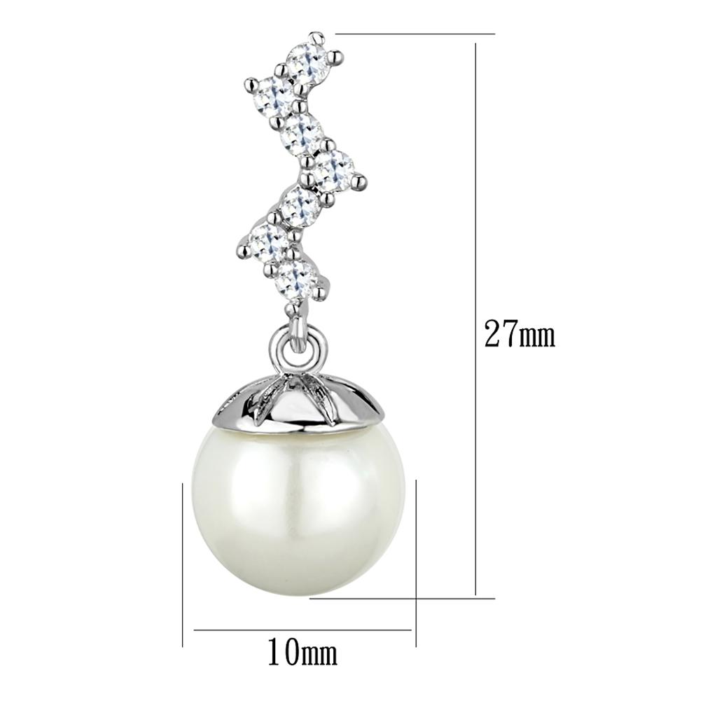 MA3W894 - Rhodium Brass Earrings with Synthetic Pearl in White