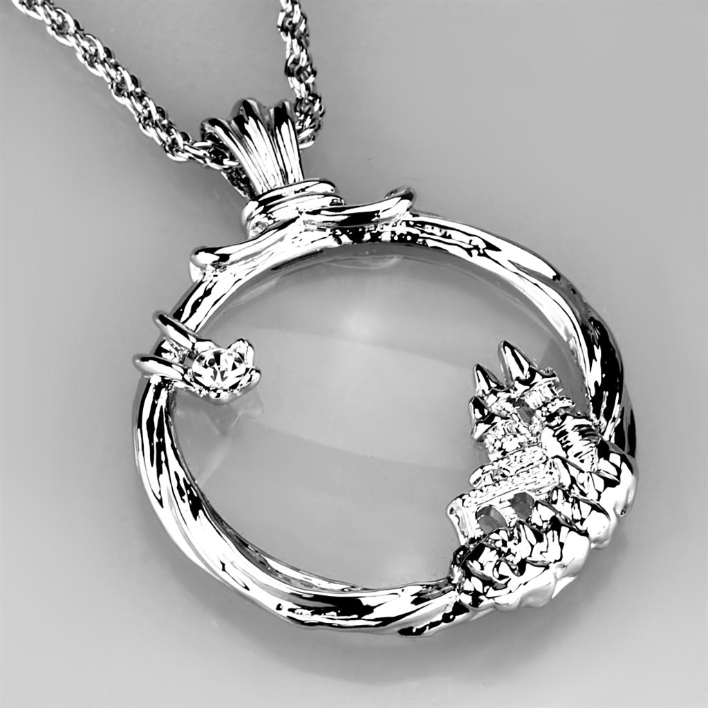 MA3W907 - Rhodium Brass Magnifier pendant with Top Grade Crystal in Clear