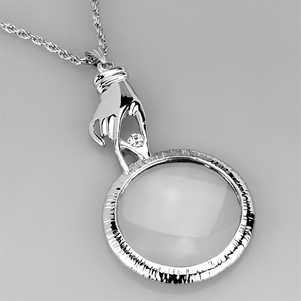 MA3W914 - Rhodium Brass Magnifier pendant with Top Grade Crystal in Clear