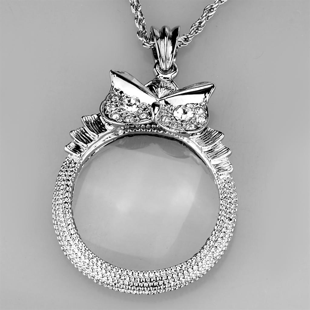 MA3W921 - Rhodium Brass Magnifier pendant with Top Grade Crystal in Clear