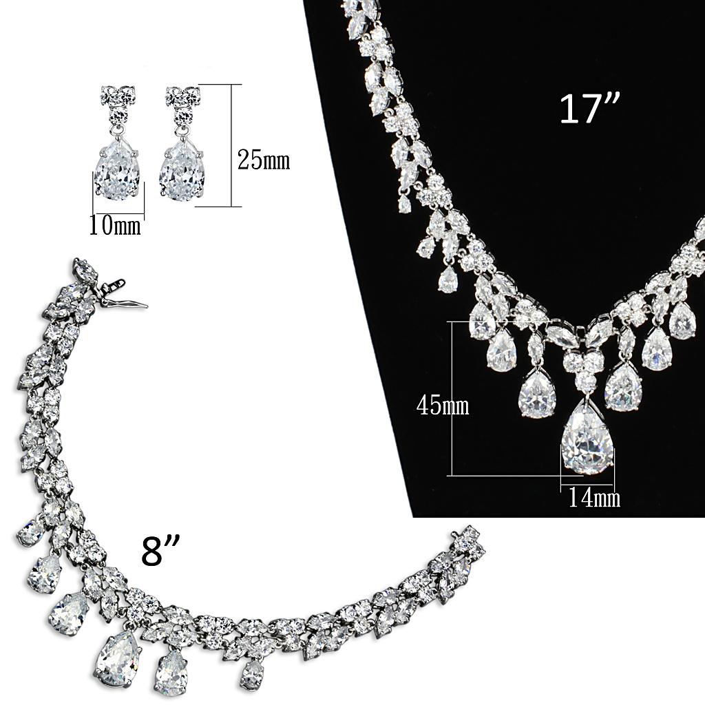 MA3W925 - Rhodium Brass Jewelry Sets with AAA Grade CZ in Clear