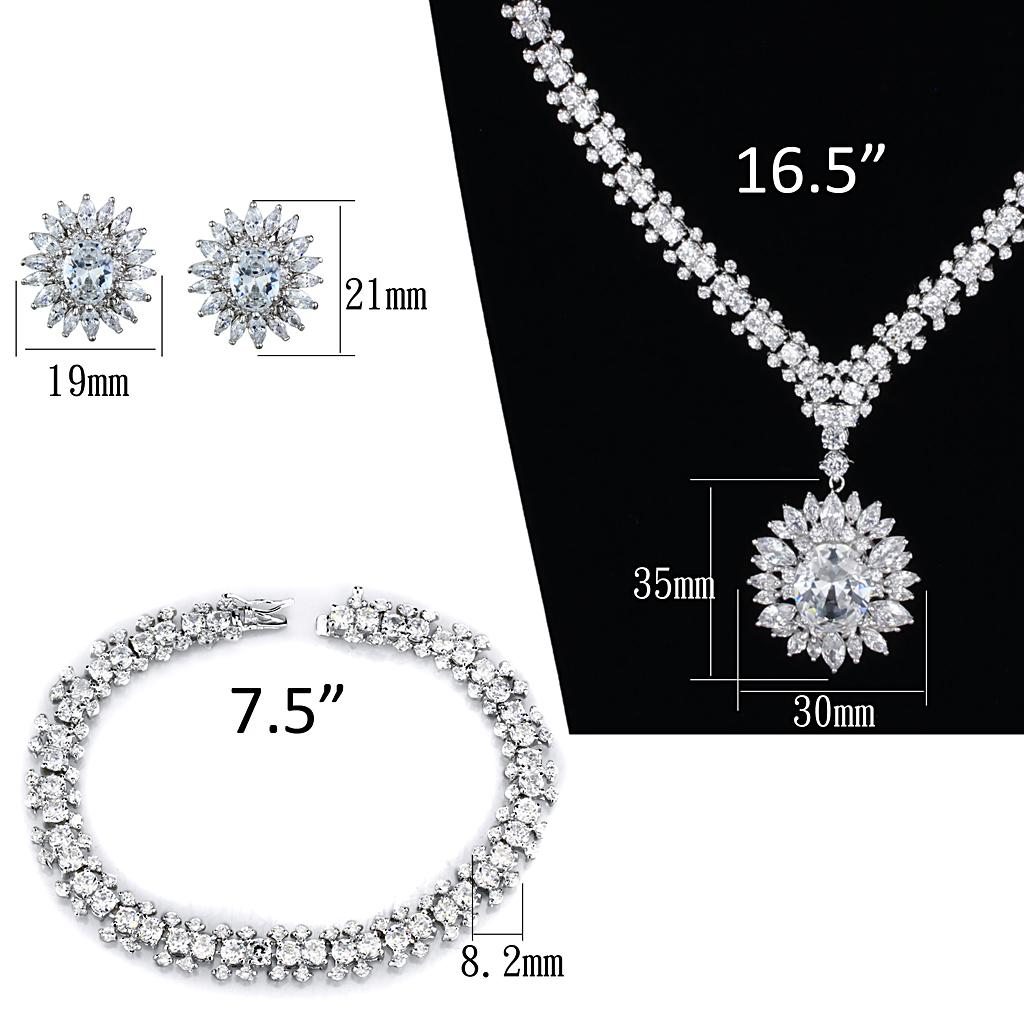MA3W927 - Rhodium Brass Jewelry Sets with AAA Grade CZ in Clear