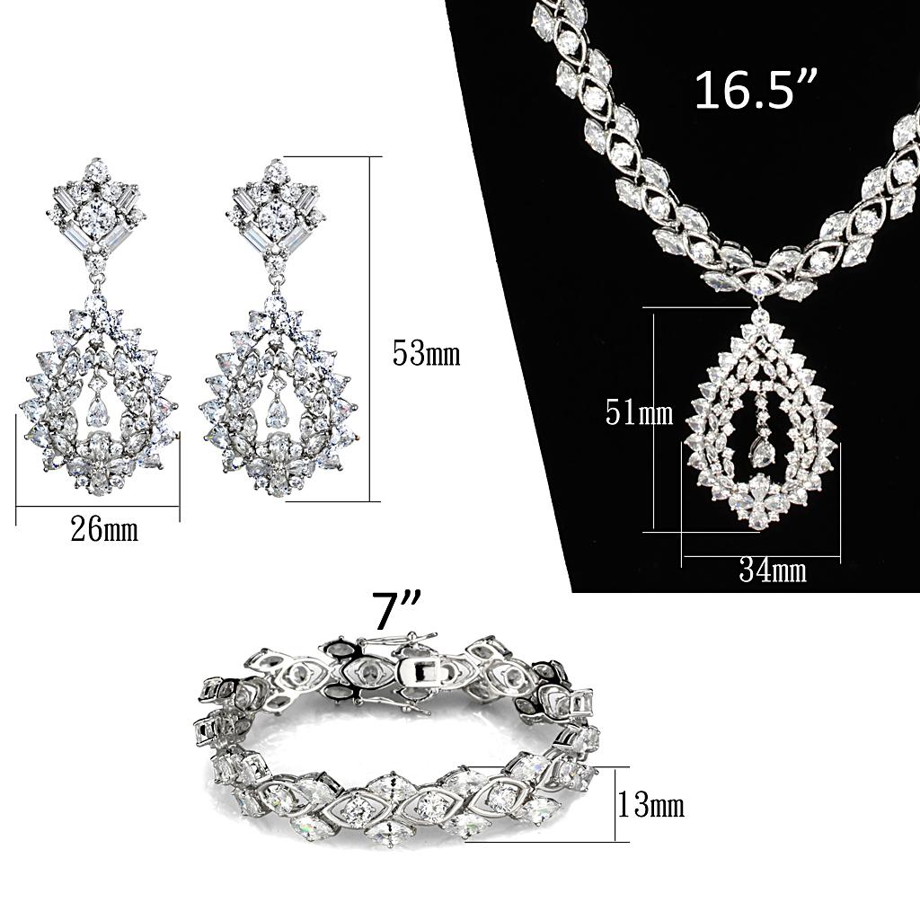 MA3W933 - Rhodium Brass Jewelry Sets with AAA Grade CZ in Clear