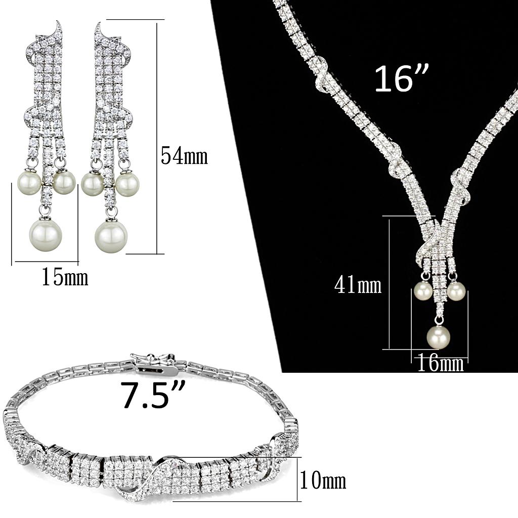 MA3W939 - Rhodium Brass Jewelry Sets with AAA Grade CZ in Clear