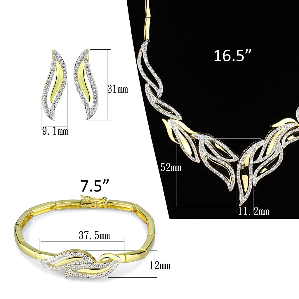 MA3W941 - Gold+Rhodium Brass Jewelry Sets with AAA Grade CZ in Clear