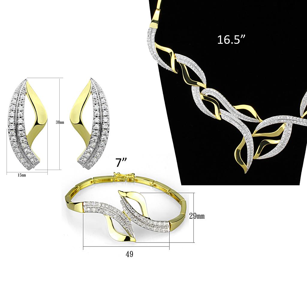 MA3W942 - Gold+Rhodium Brass Jewelry Sets with AAA Grade CZ in Clear
