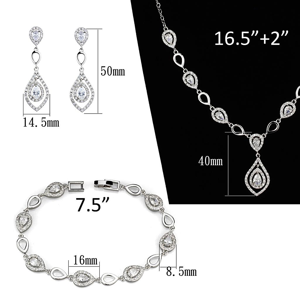 MA3W943 - Rhodium Brass Jewelry Sets with AAA Grade CZ in Clear