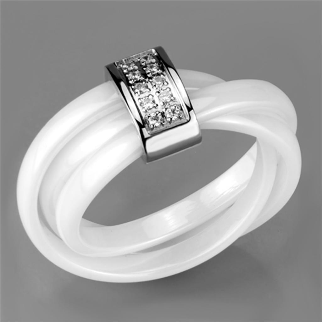 MA3W951 - High polished (no plating) Stainless Steel Ring with Ceramic in White