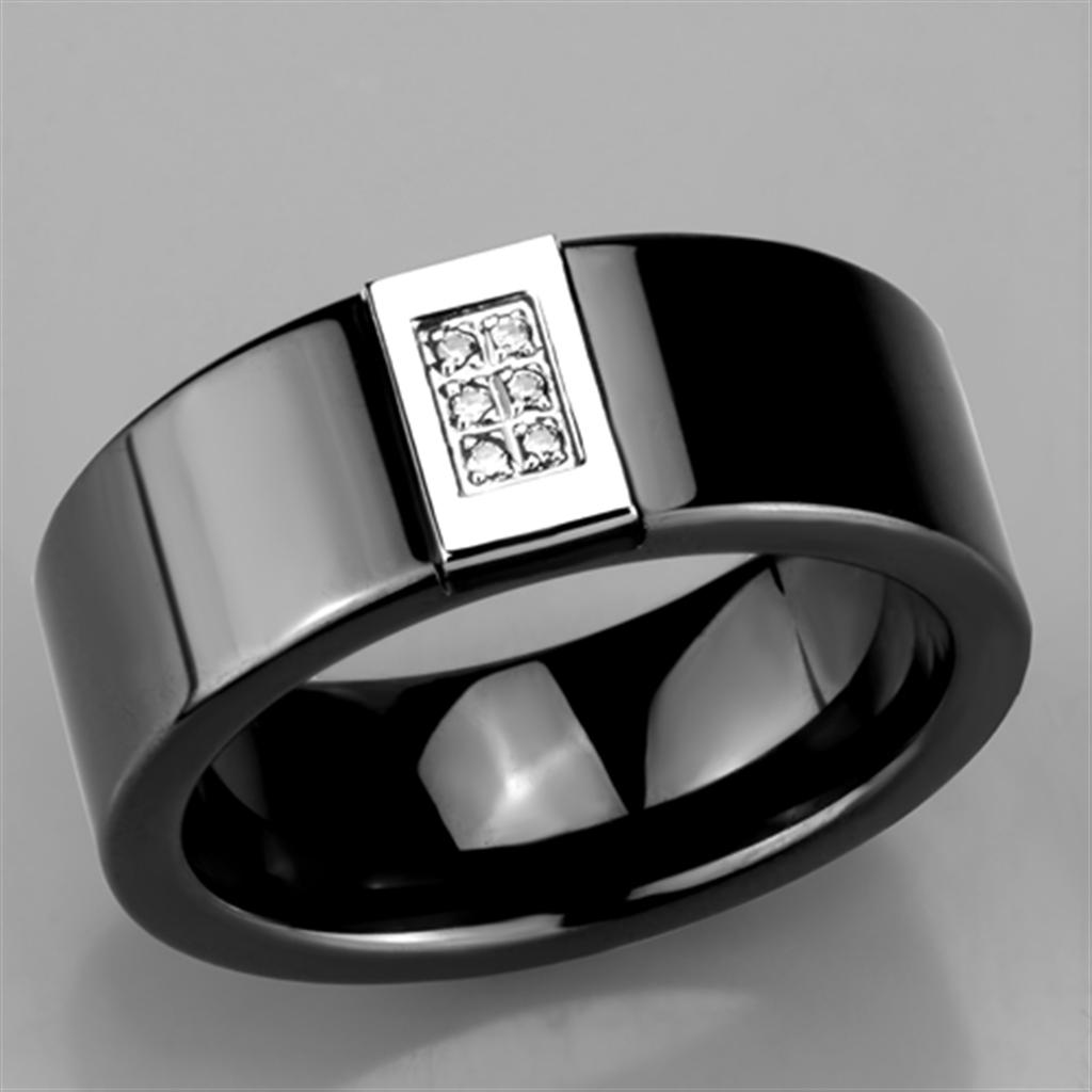 MA3W953 - High polished (no plating) Stainless Steel Ring with Ceramic in Jet