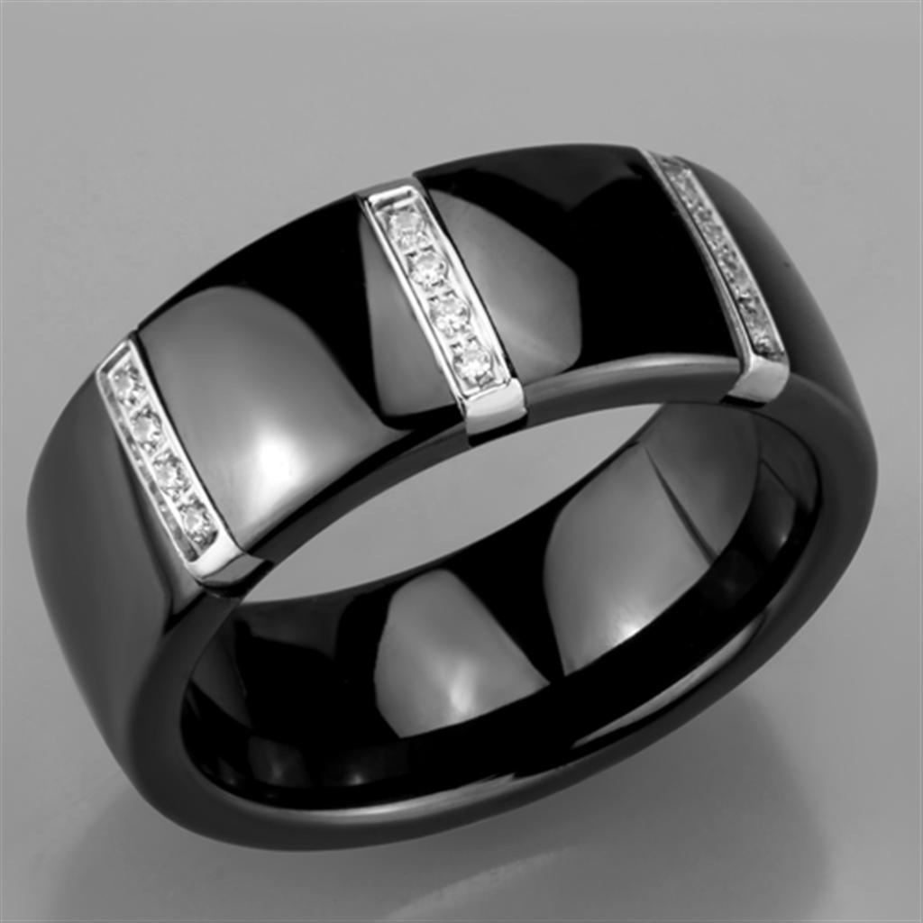 MA3W956 - High polished (no plating) Stainless Steel Ring with Ceramic in Jet