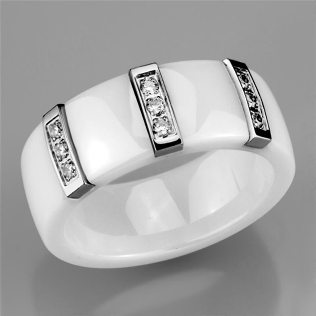 MA3W957 - High polished (no plating) Stainless Steel Ring with Ceramic in White