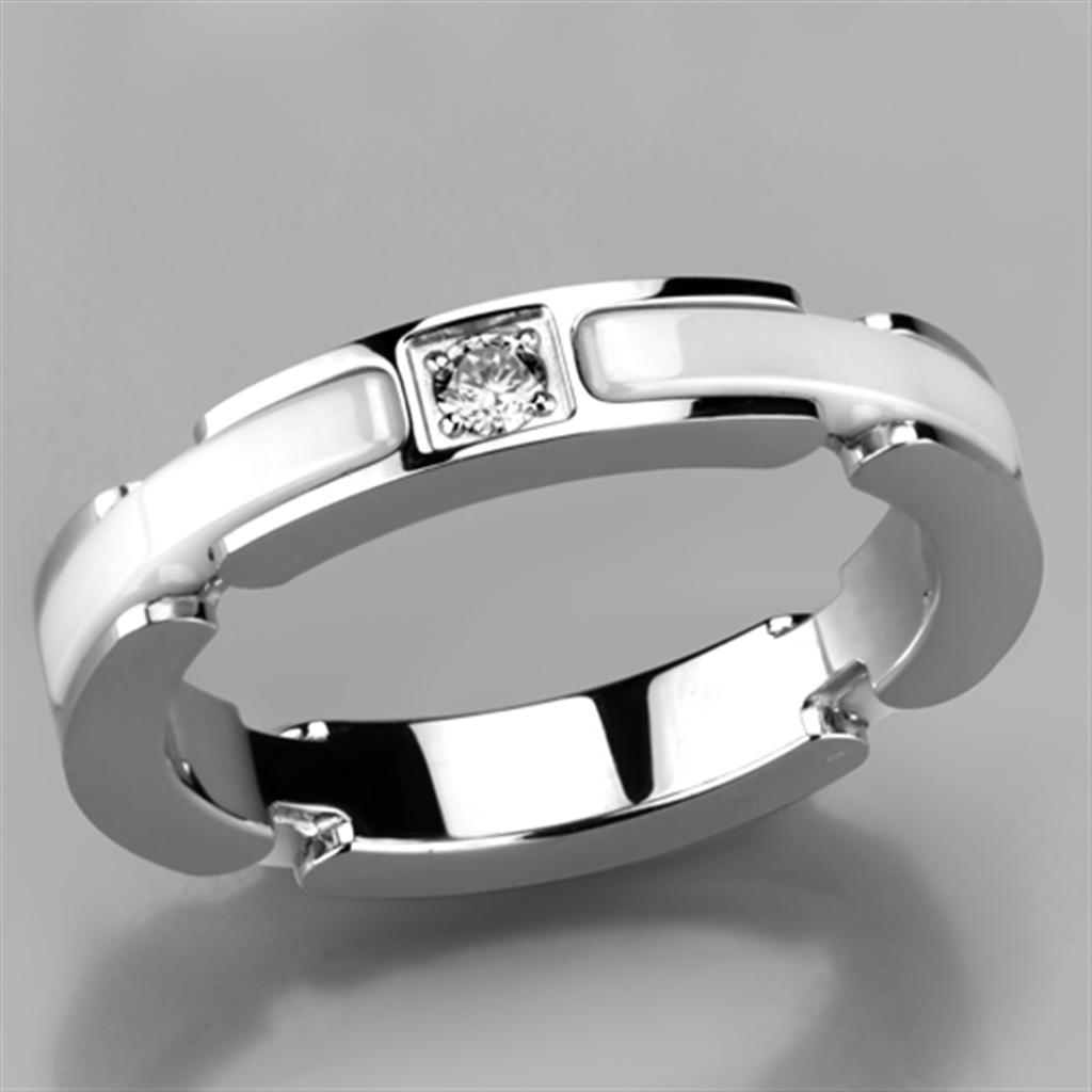MA3W963 - High polished (no plating) Stainless Steel Ring with Ceramic in White