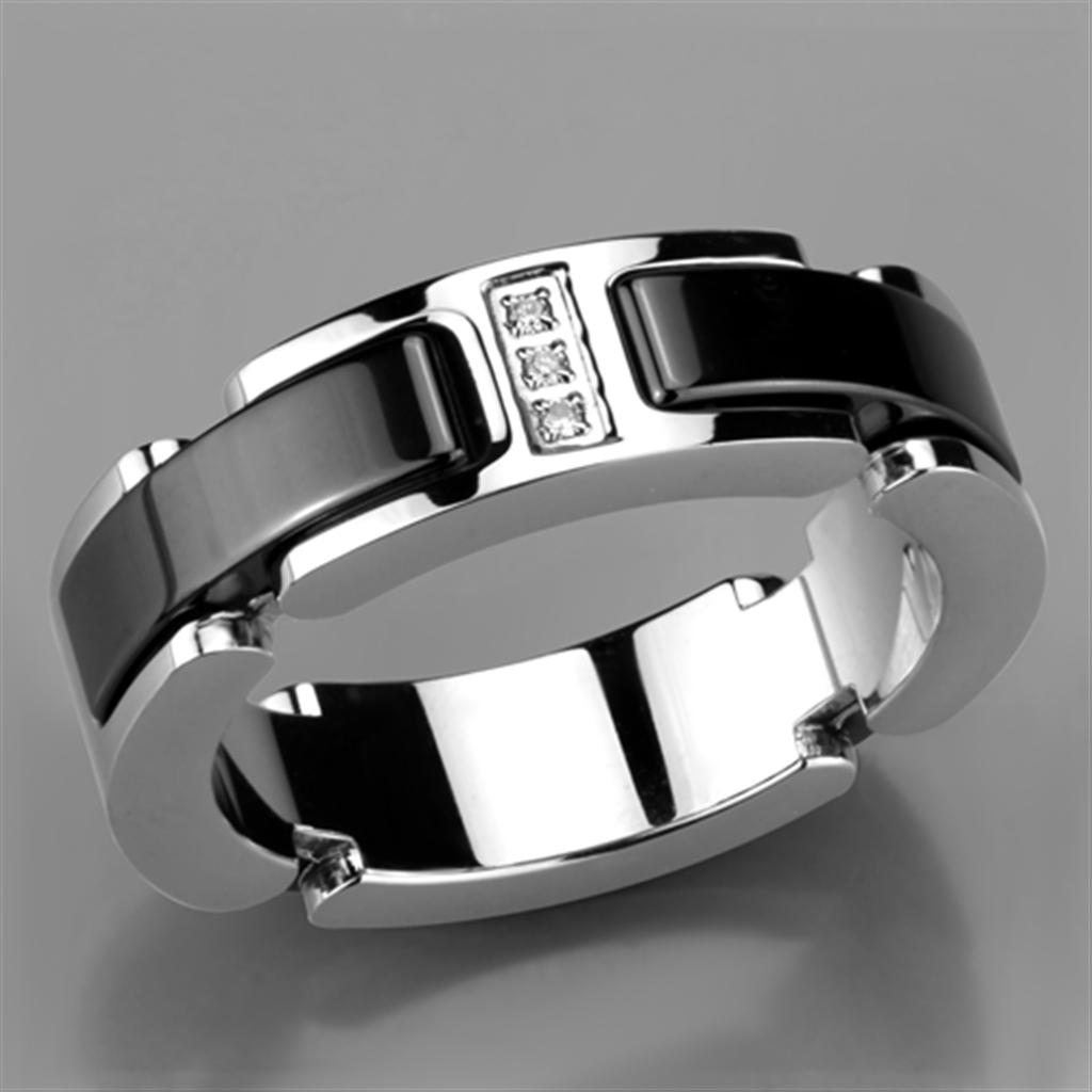 MA3W966 - High polished (no plating) Stainless Steel Ring with Ceramic in Jet