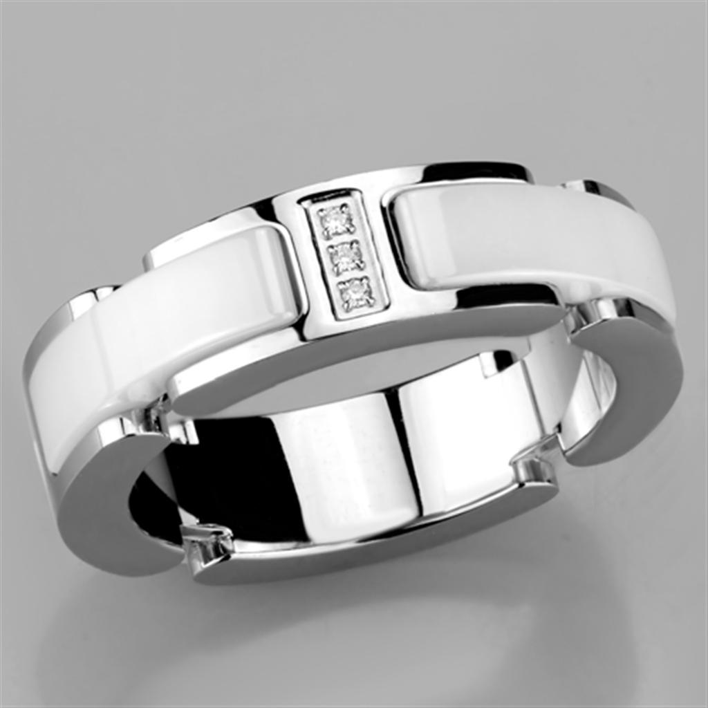 MA3W967 - High polished (no plating) Stainless Steel Ring with Ceramic in White