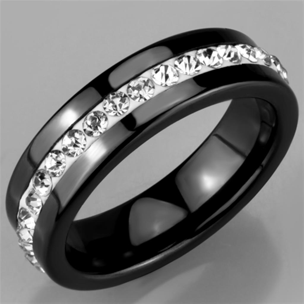 MA3W969 - High polished (no plating) Stainless Steel Ring with Ceramic in Jet