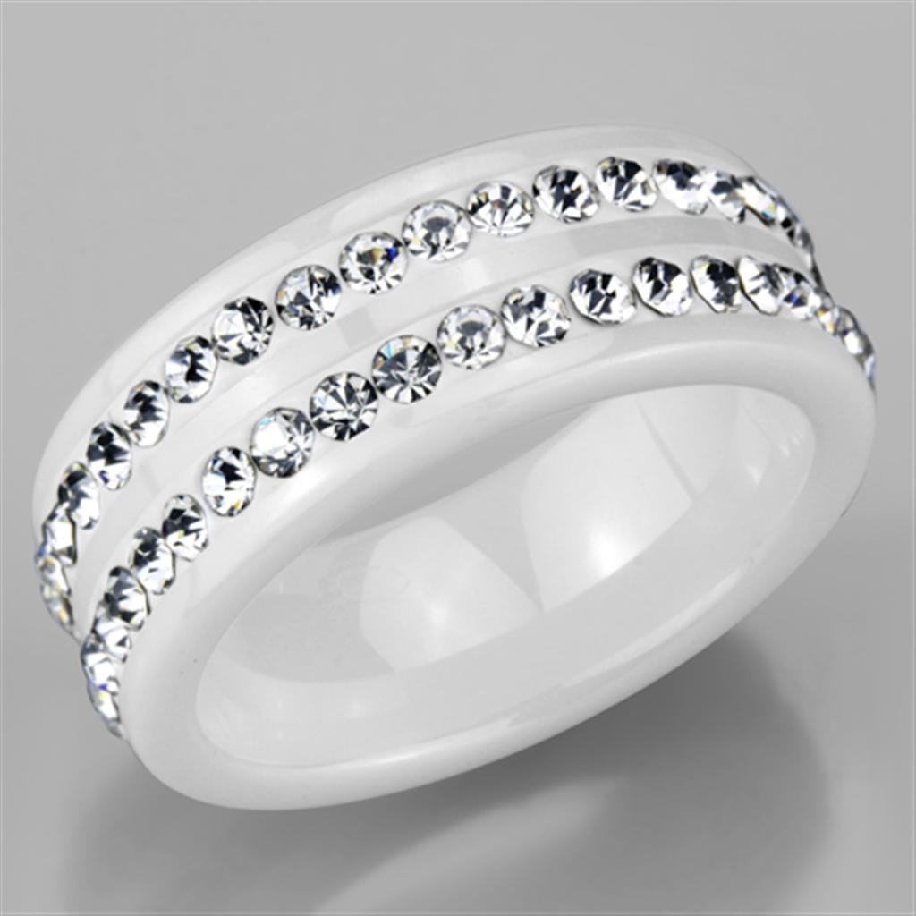 MA3W970 - High polished (no plating) Stainless Steel Ring with Ceramic in White