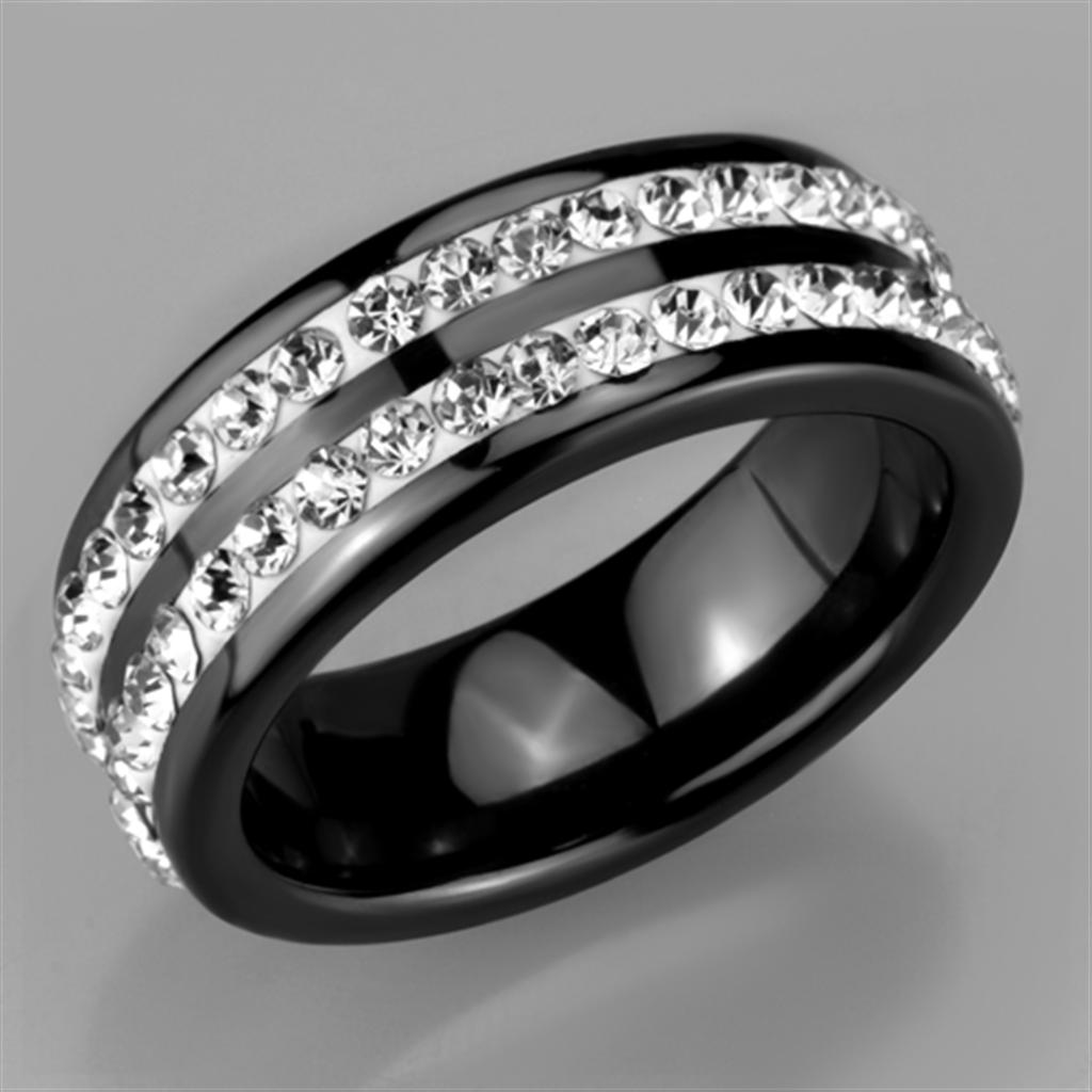 MA3W971 - High polished (no plating) Stainless Steel Ring with Ceramic in Jet