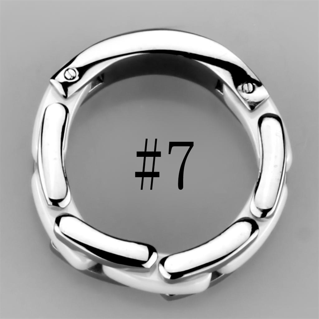 MA3W973 - High polished (no plating) Stainless Steel Ring with Ceramic in White