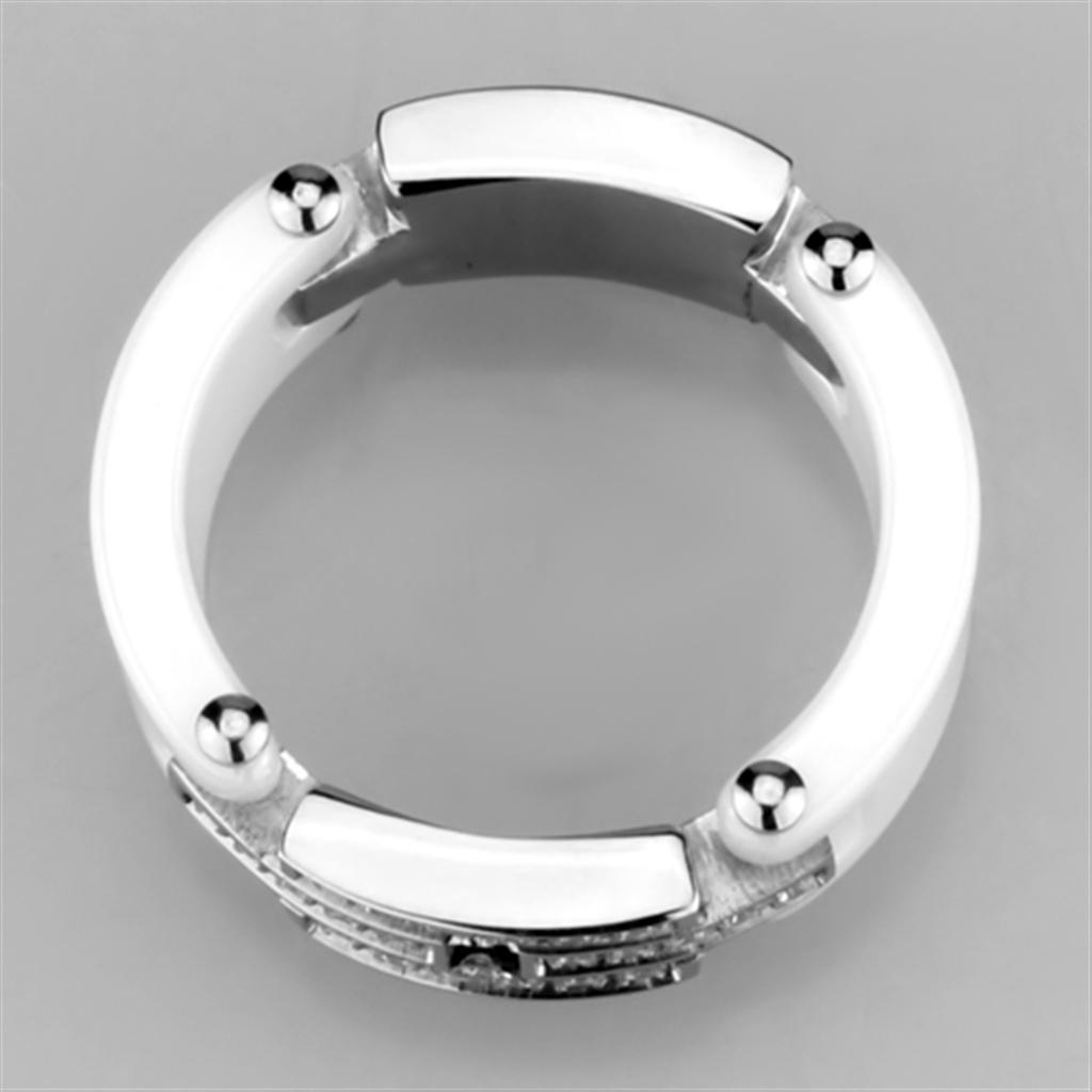 MA3W977 - High polished (no plating) Stainless Steel Ring with Ceramic in White
