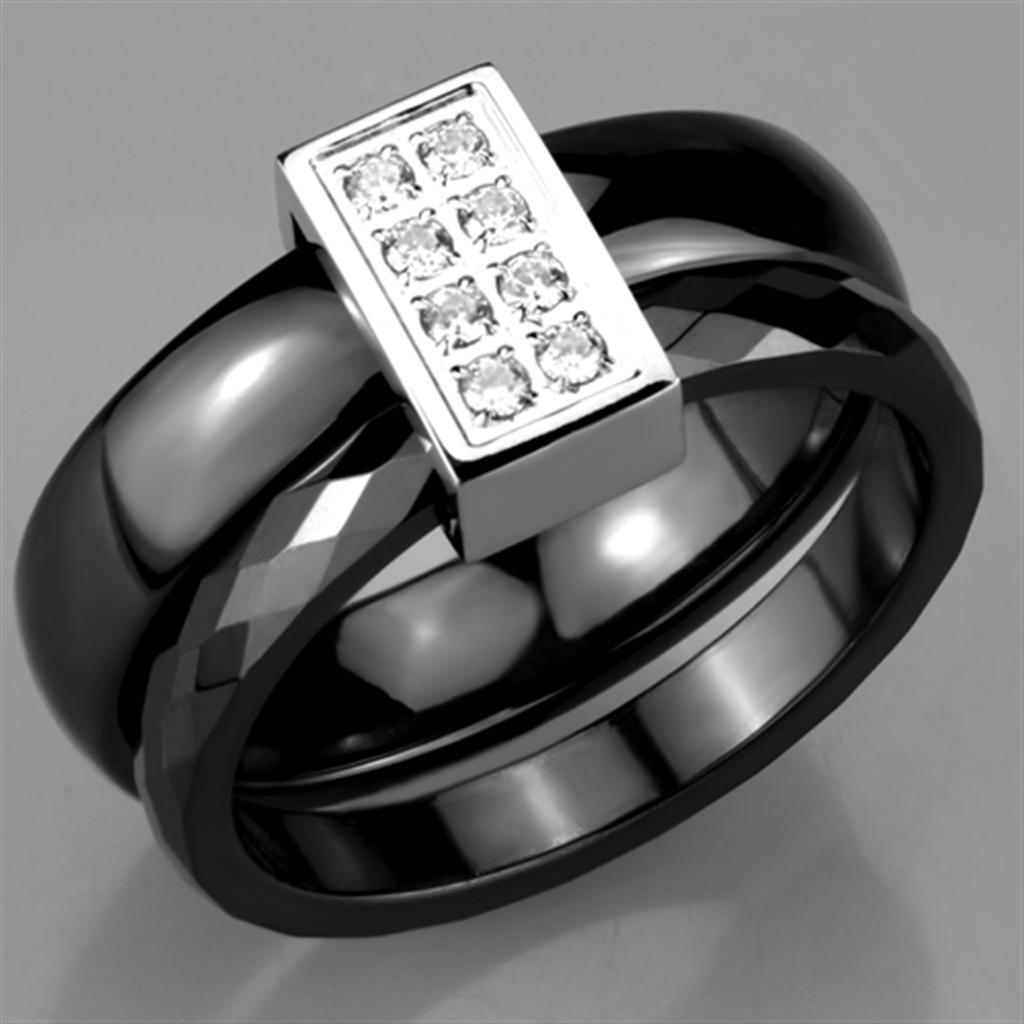 MA3W978 - High polished (no plating) Stainless Steel Ring with Ceramic in Jet