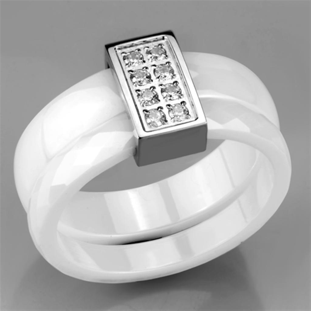 MA3W979 - High polished (no plating) Stainless Steel Ring with Ceramic in White