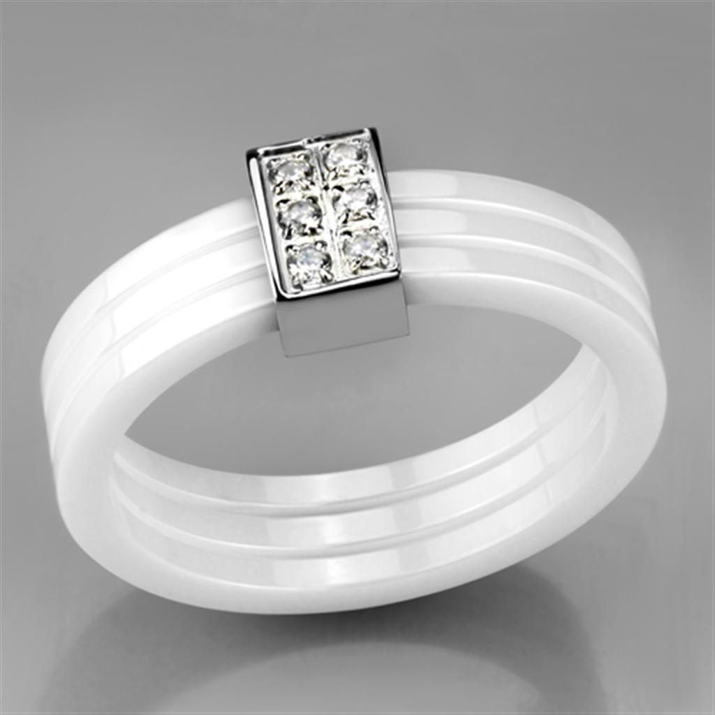 MA3W981 - High polished (no plating) Stainless Steel Ring with Ceramic in White