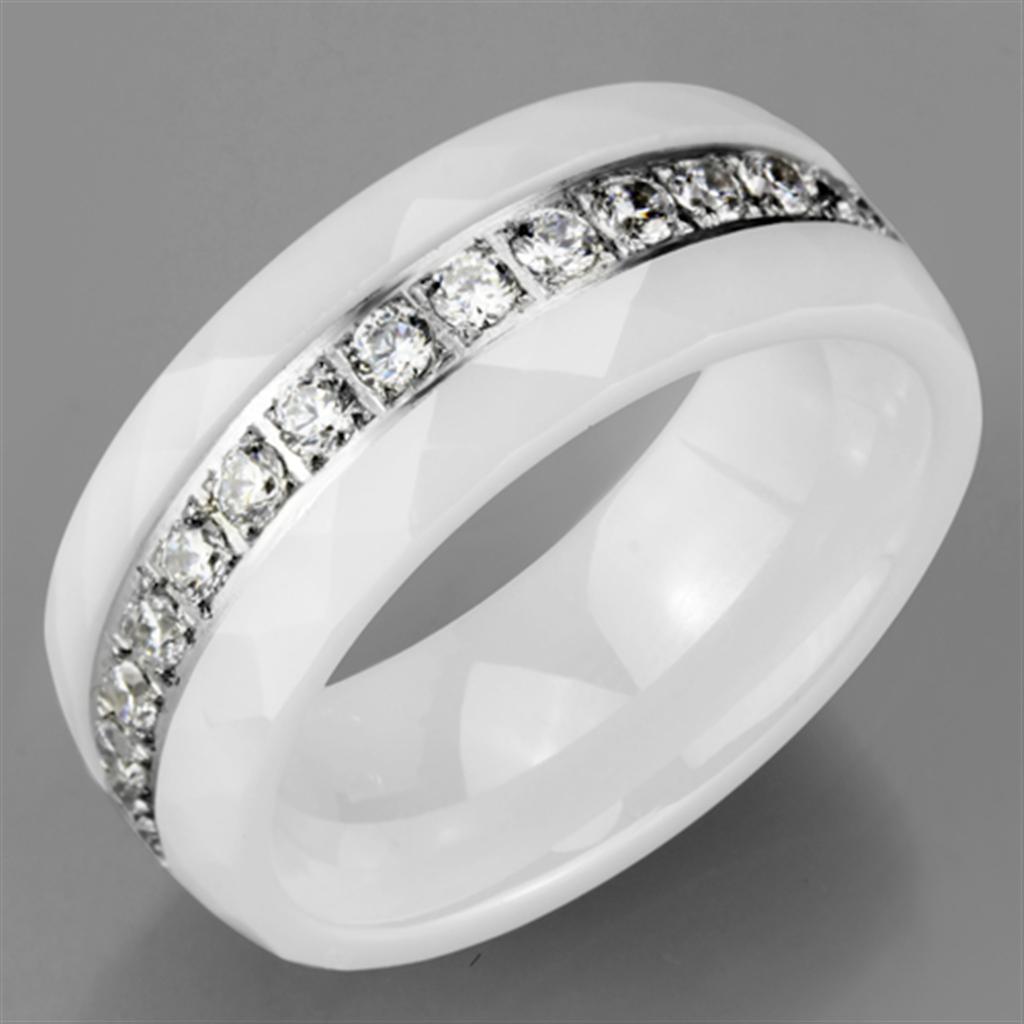 MA3W983 - High polished (no plating) Stainless Steel Ring with Ceramic in White