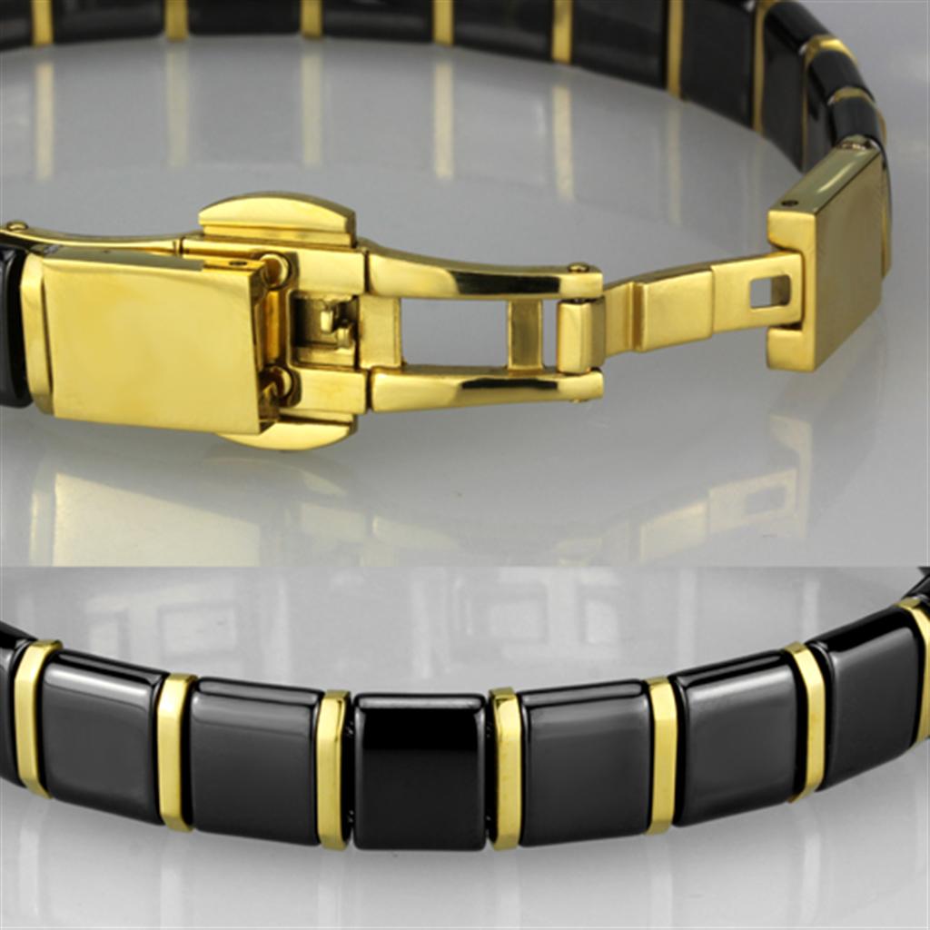 MA3W988 - IP Gold(Ion Plating) Stainless Steel Bracelet with Ceramic in Jet