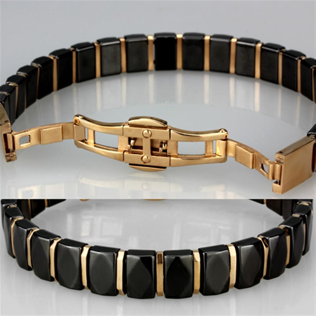 MA3W992 - IP Rose Gold(Ion Plating) Stainless Steel Bracelet with Ceramic in Jet
