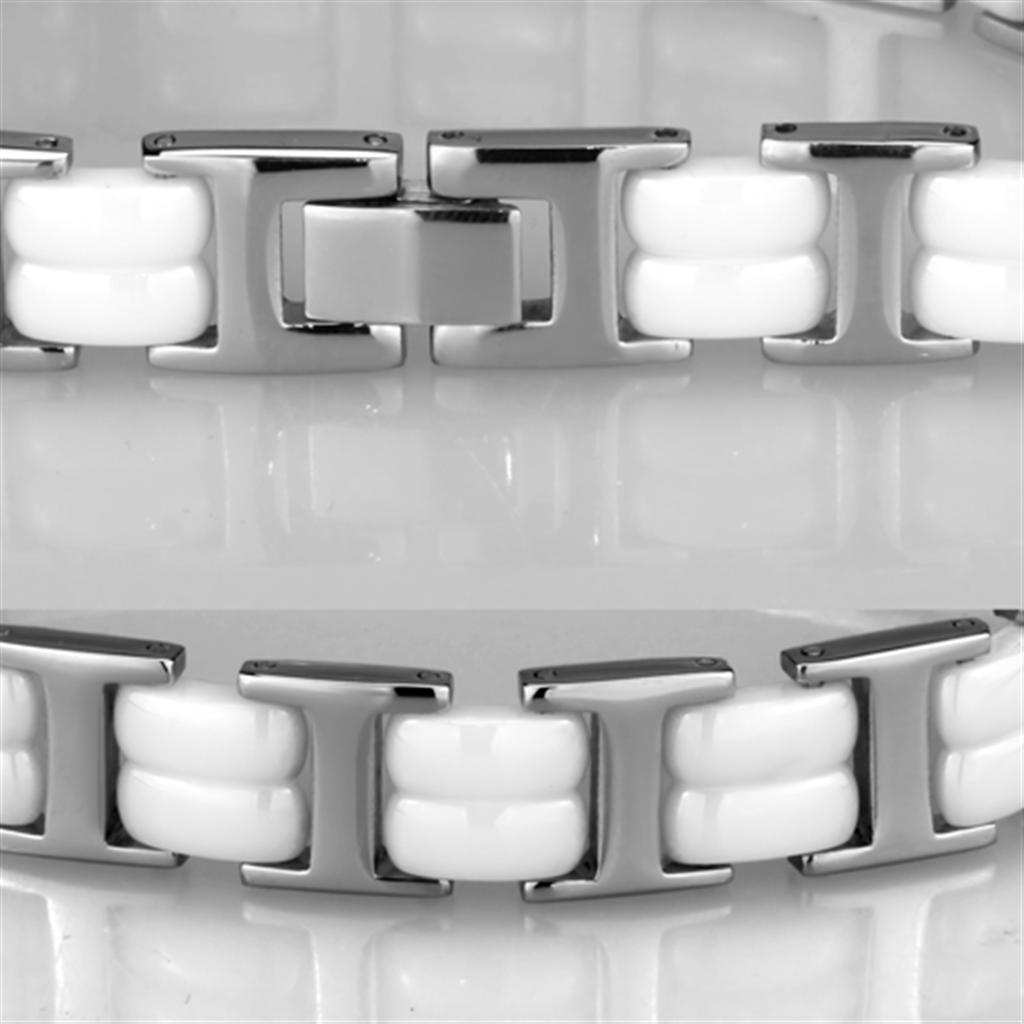 MA3W997 - High polished (no plating) Stainless Steel Bracelet with Ceramic in White