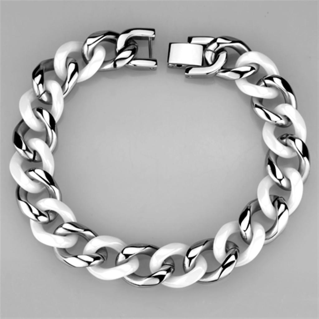MA3W999 - High polished (no plating) Stainless Steel Bracelet with Ceramic in White