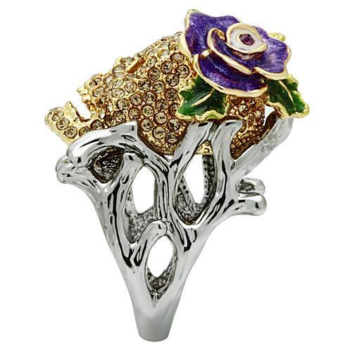 MA3W002 - Gold+Ruthenium White Metal Ring with Top Grade Crystal in Citrine Yellow