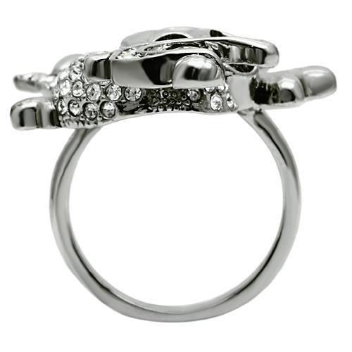 MA3W003 - Ruthenium White Metal Ring with Top Grade Crystal in Clear