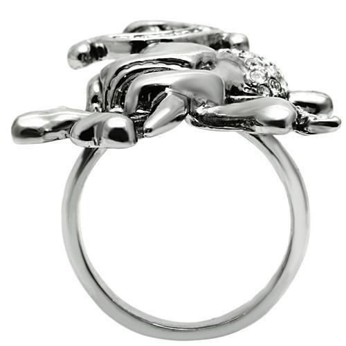 MA3W003 - Ruthenium White Metal Ring with Top Grade Crystal in Clear