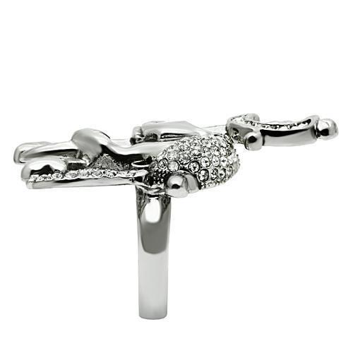 MA3W003 - Ruthenium White Metal Ring with Top Grade Crystal in Clear